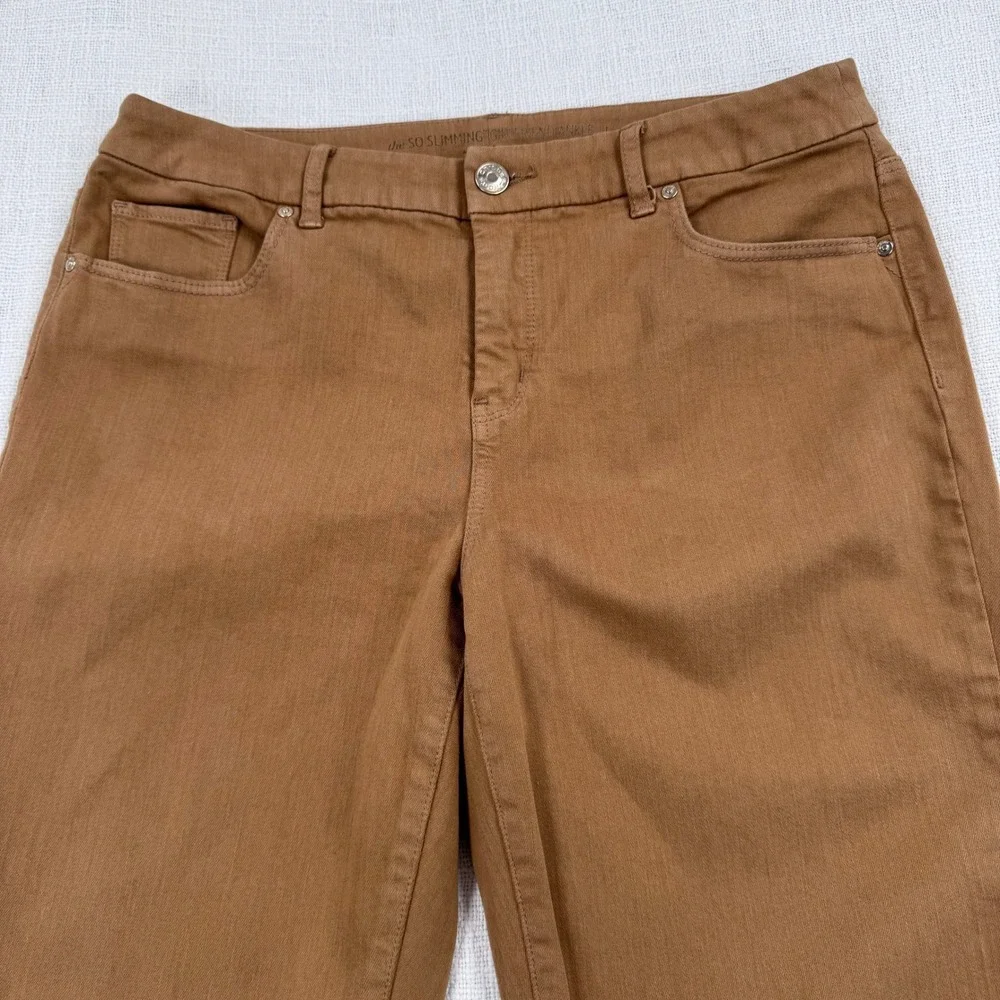 Chicos So Slimming Girlfriend Ankle Pants Brown Petite 1P‎ Cotton Blend Stretch